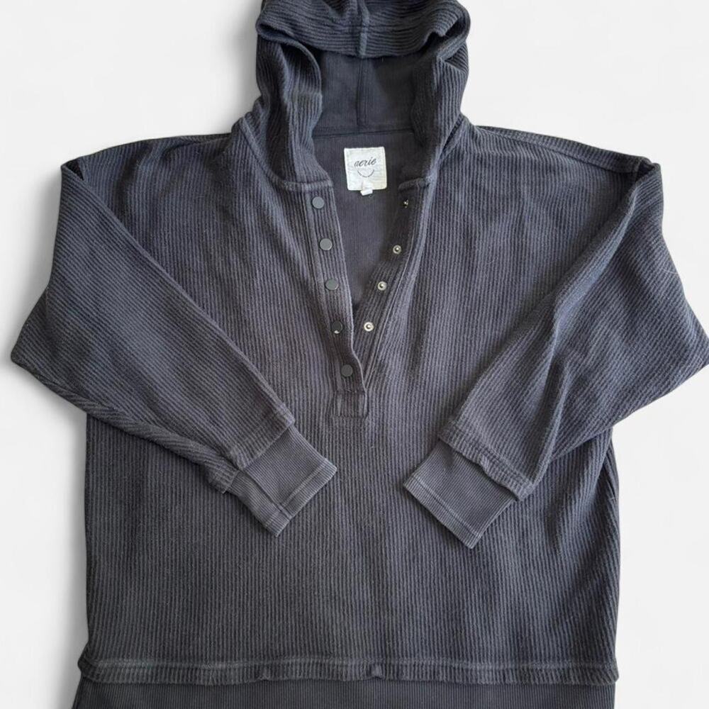 Aerie Women Hoodie XS Regular - Ribbed Knit Waffle Thermal Black